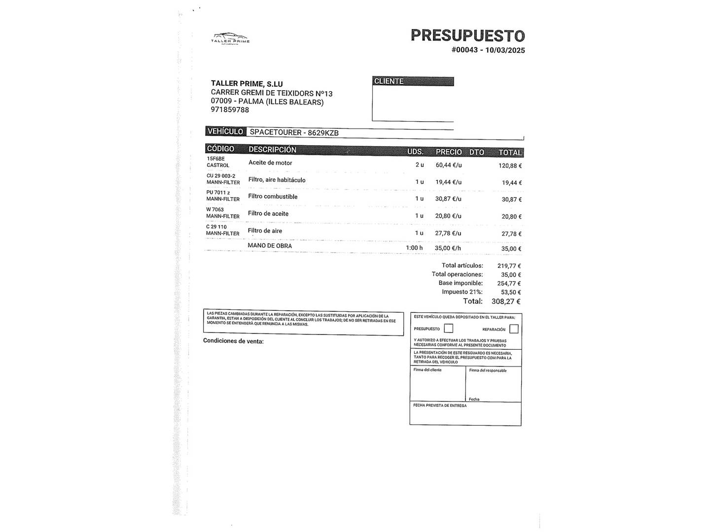 Foto del mantenimiento del Citroën Spacetourer Citroën Spacetourer BlueHDi 150 Talla M Origins (150 CV)