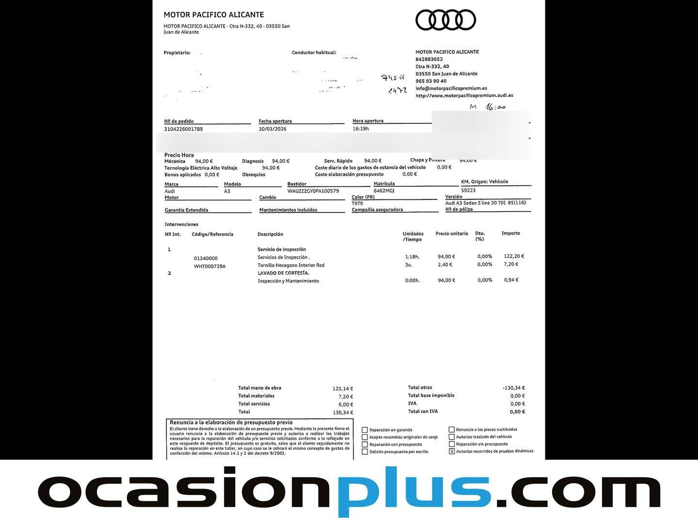 Foto del mantenimiento del Audi A3 Audi A3 Sedan S line 30 TDI (116 CV)