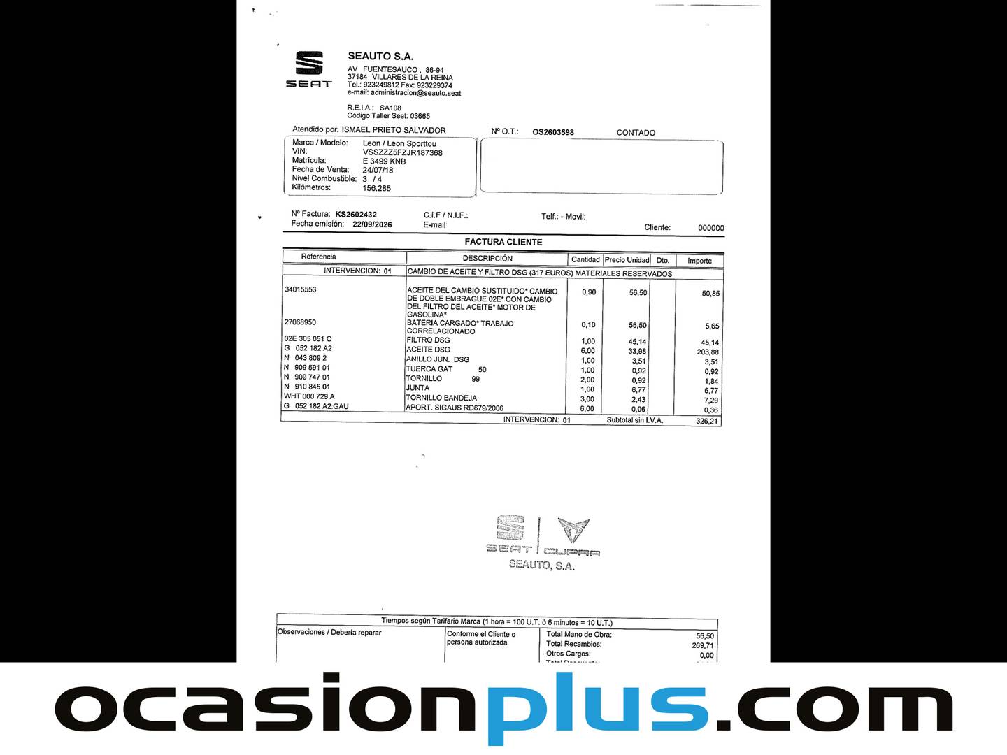 Foto del mantenimiento del Seat León Seat León 2.0 TSI S&S Cupra DSG (300 CV)