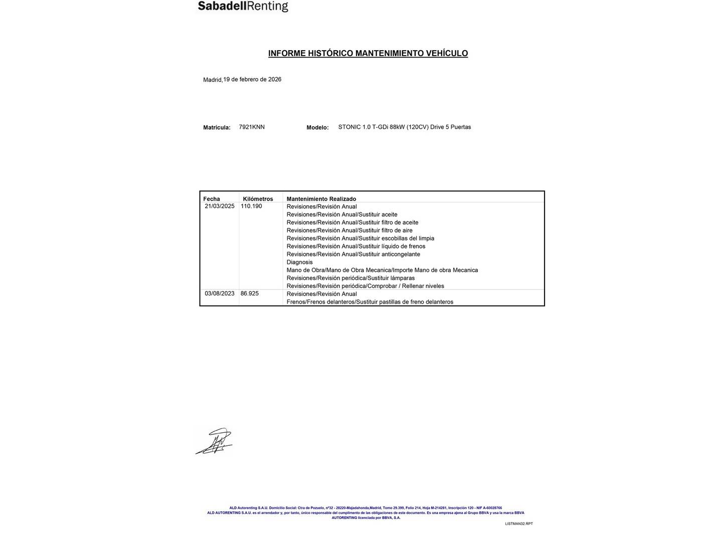 Foto del mantenimiento del KIA Stonic Kia Stonic 1.0 T-GDi Eco-Dynamic Drive (120 CV)