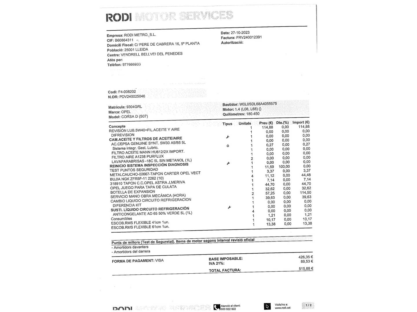 Foto del mantenimiento del Opel Corsa Opel Corsa 1.4 C'Mon (90 CV)