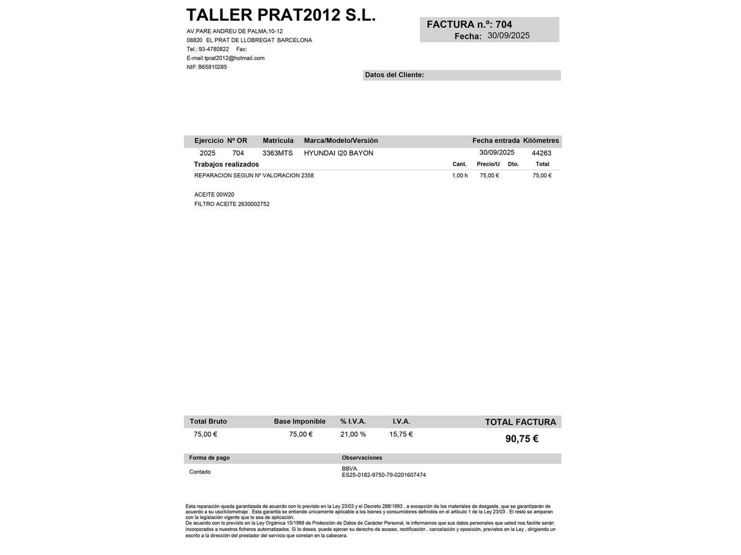 Foto del mantenimiento del Hyundai Bayon Hyundai Bayon 1.2 MPI Klass (79 CV)