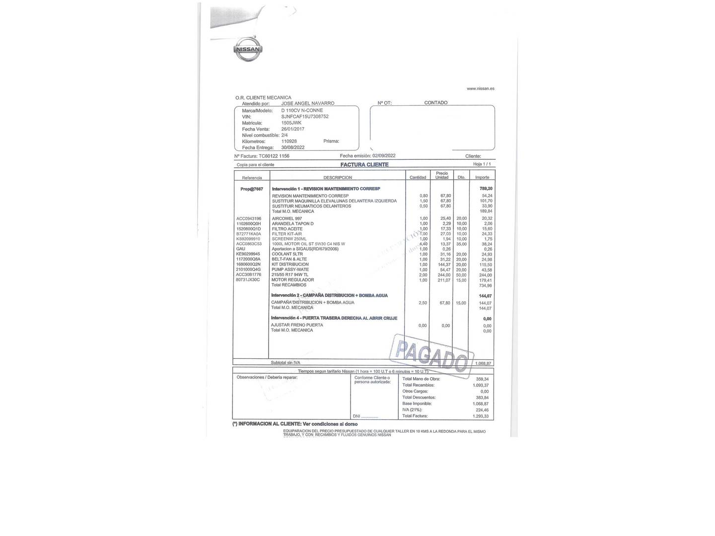 Foto del mantenimiento del Nissan JUKE Nissan Juke 1.5 dCi N-Connecta (110 CV)
