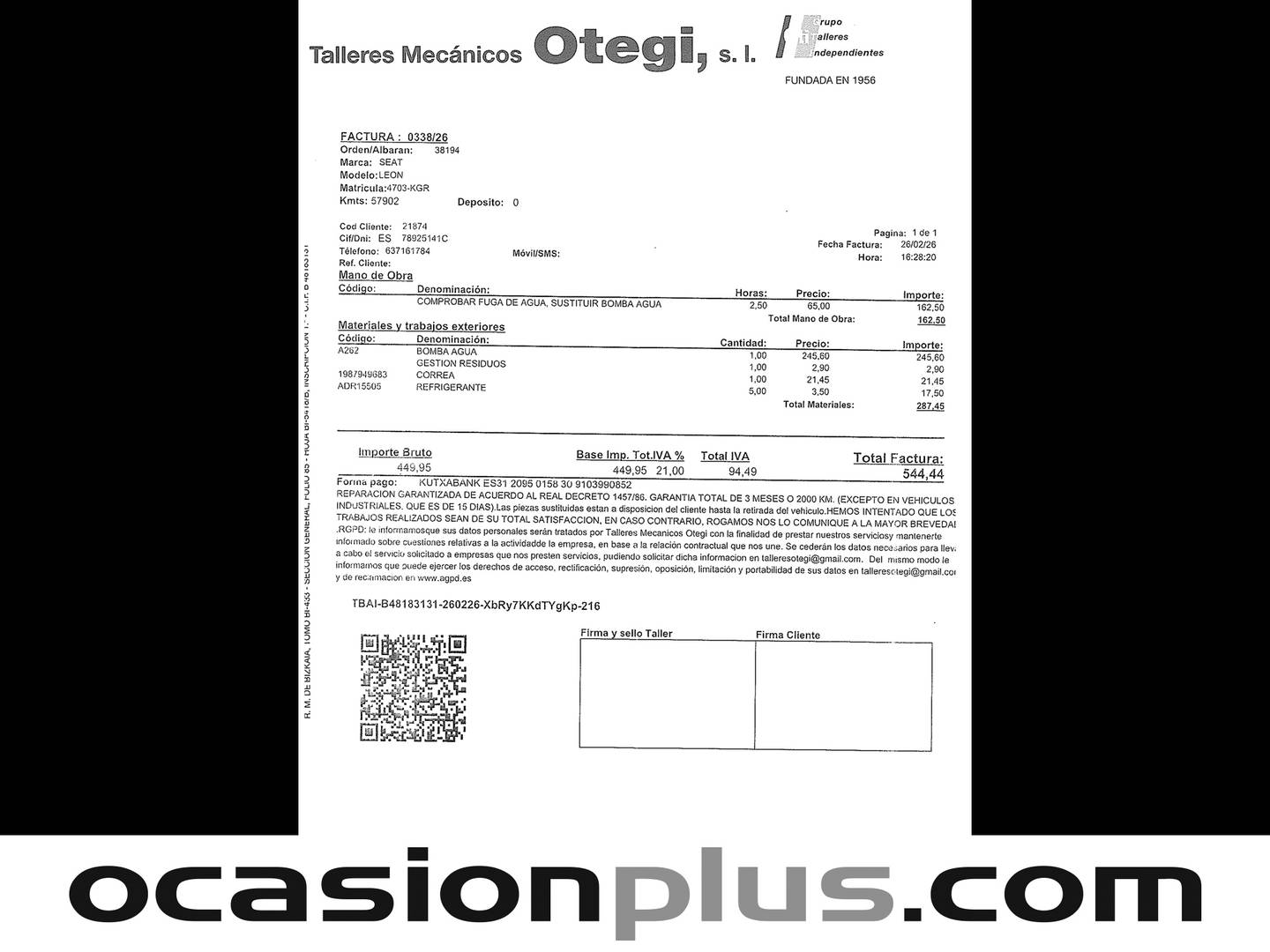 Foto del mantenimiento del Seat León SEAT León ST 1.4 TSI ACT S&S Xcellence Advance (150 CV)