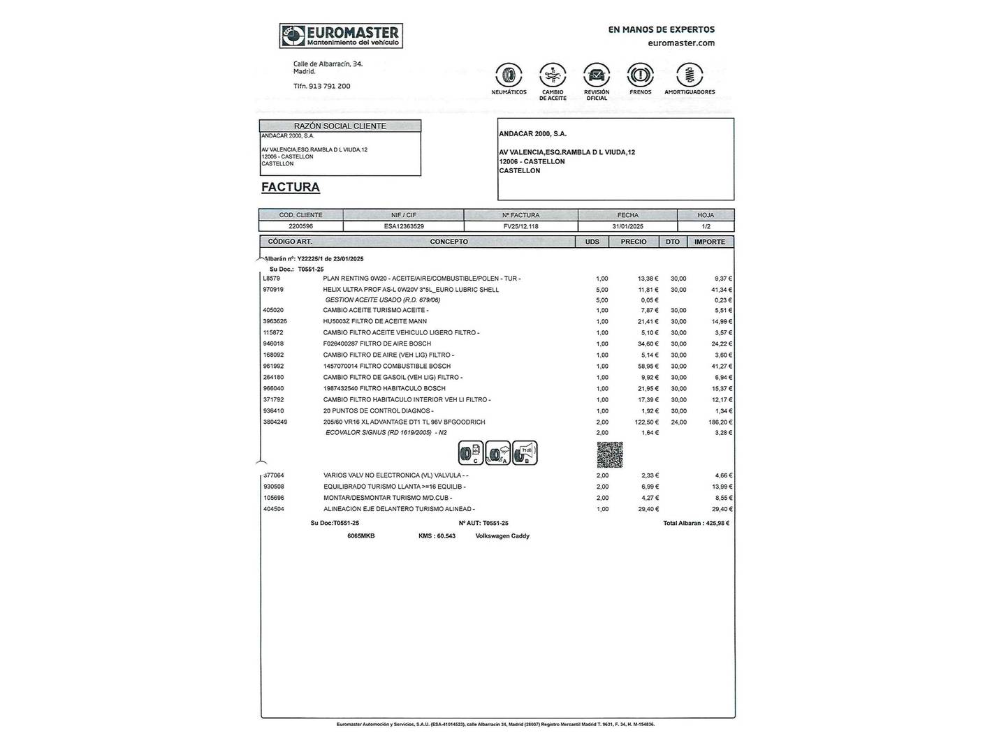 Foto del mantenimiento del Volkswagen Caddy Volkswagen Caddy Cargo Cargo 2.0 TDI (75 CV)