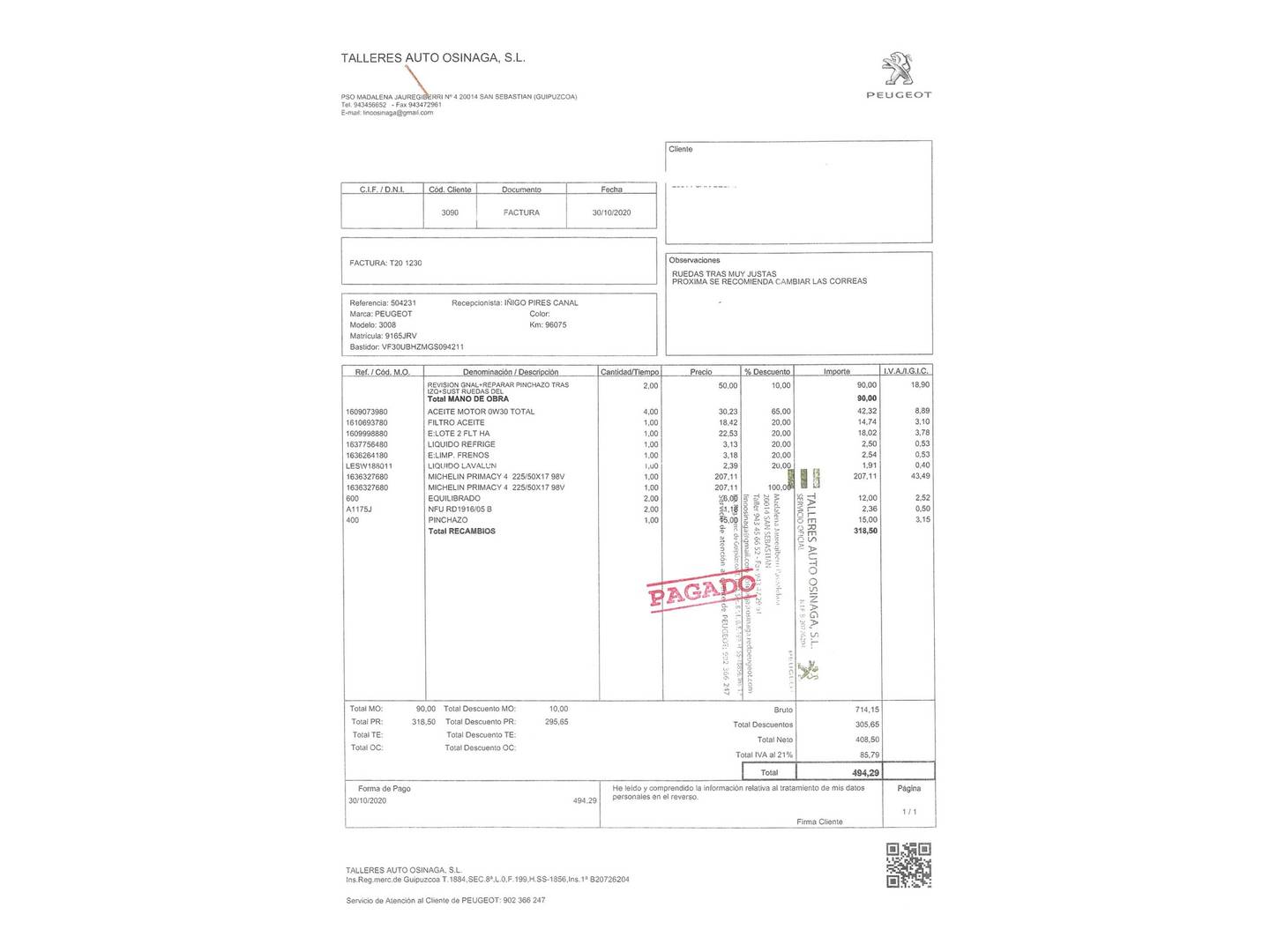 Foto del mantenimiento del Peugeot 3008 Peugeot 3008 1.6 BlueHDI FAP Style (120 CV)