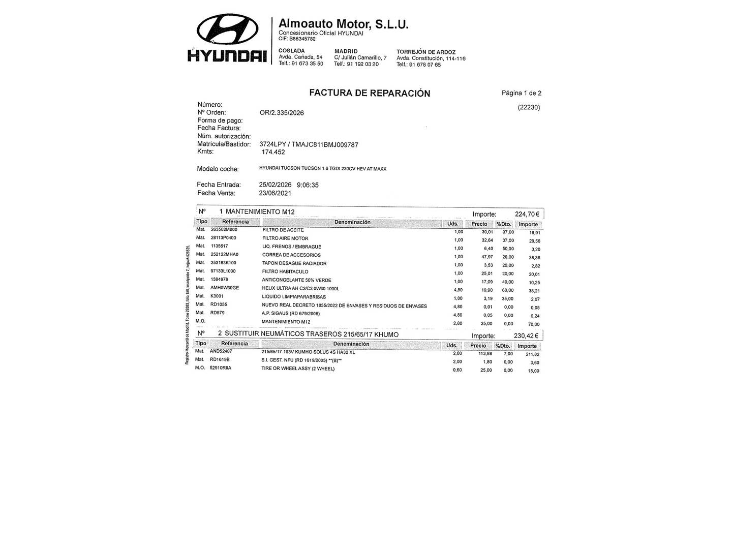 Foto del mantenimiento del Hyundai Tucson Hyundai Tucson 1.6 TGDI HEV Maxx Auto (230 CV)