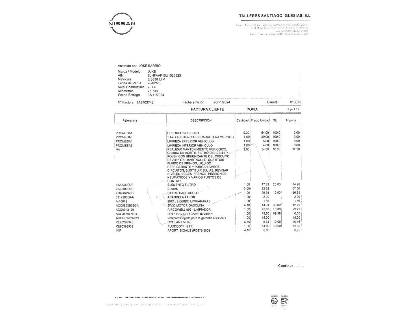 Foto del mantenimiento del Nissan JUKE Nissan Juke DIG-T N-Connecta 4x2 DCT(117 CV)