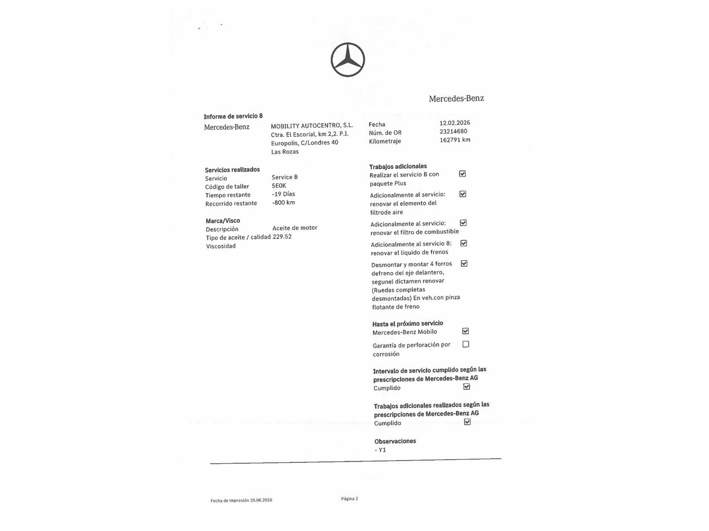 Foto del mantenimiento del Mercedes GLA Mercedes GLA 200 d (136 CV) Pack AMG