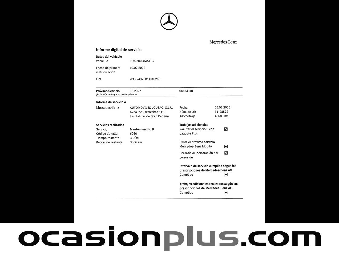 Foto del mantenimiento del Mercedes EQA Mercedes EQA 300 4Matic (228 CV) Pack AMG