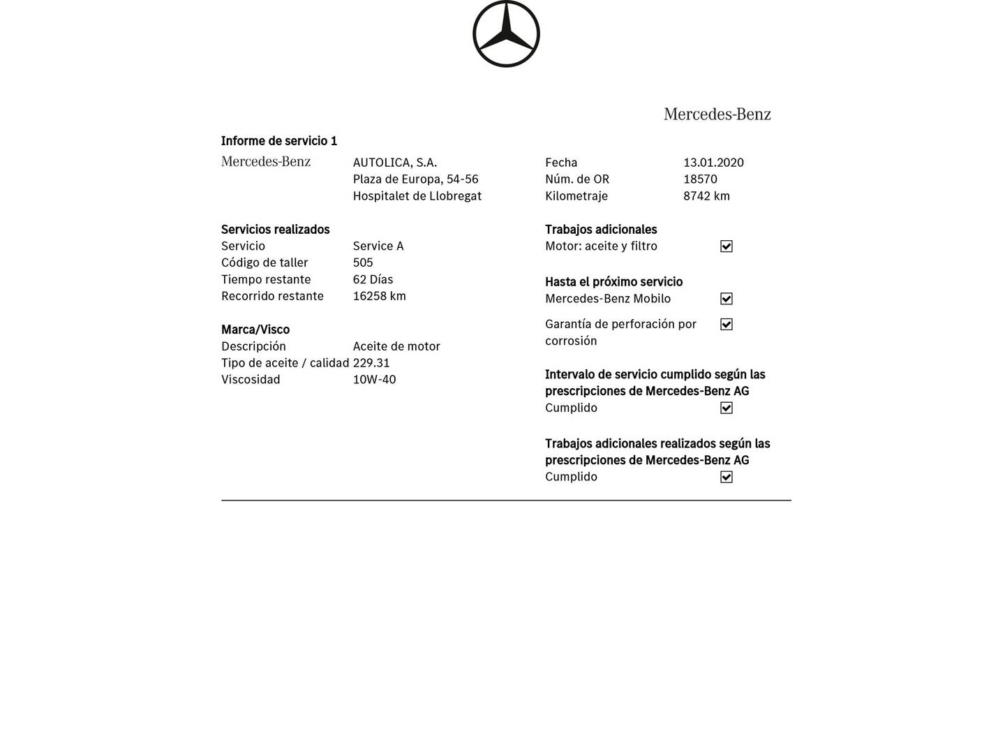 Foto del mantenimiento del Mercedes GLA Mercedes GLA 180 (122 CV) Pack AMG