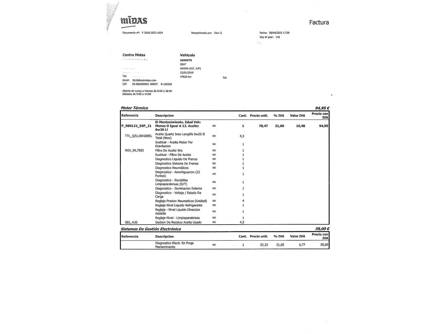 Foto del mantenimiento del Seat Arona Seat Arona 1.5 TSI FR  (150 CV)