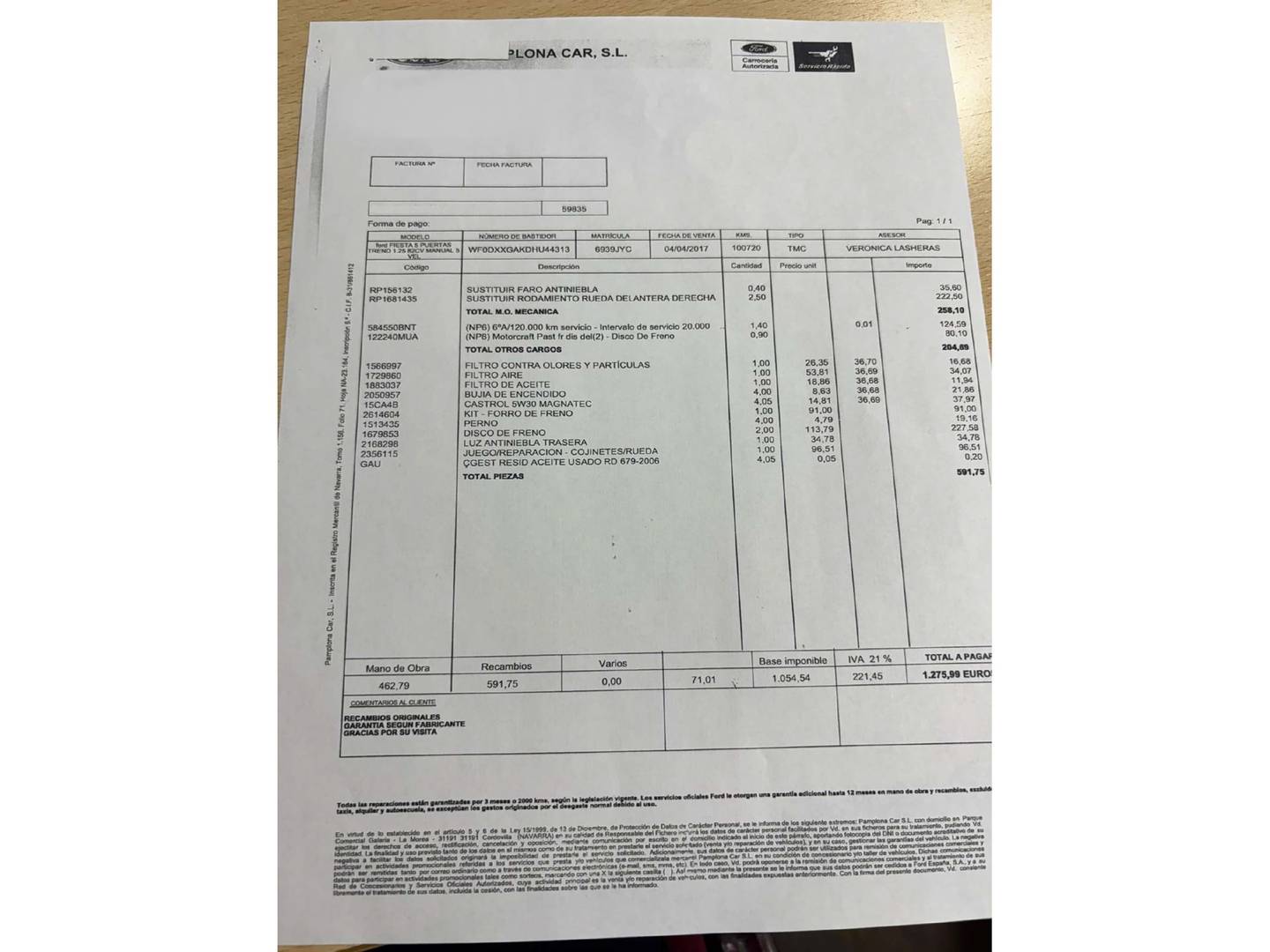 Foto del mantenimiento del Ford Fiesta Ford Fiesta 1.25 Duratec Trend (82 CV)