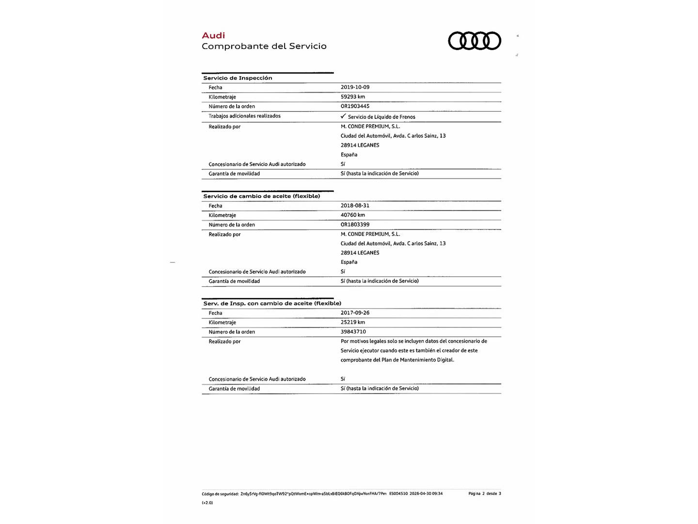 Foto del mantenimiento del Audi A3 Audi A3 Sportback Attraction 1.6 TDI clean diesel (110 CV) S tronic