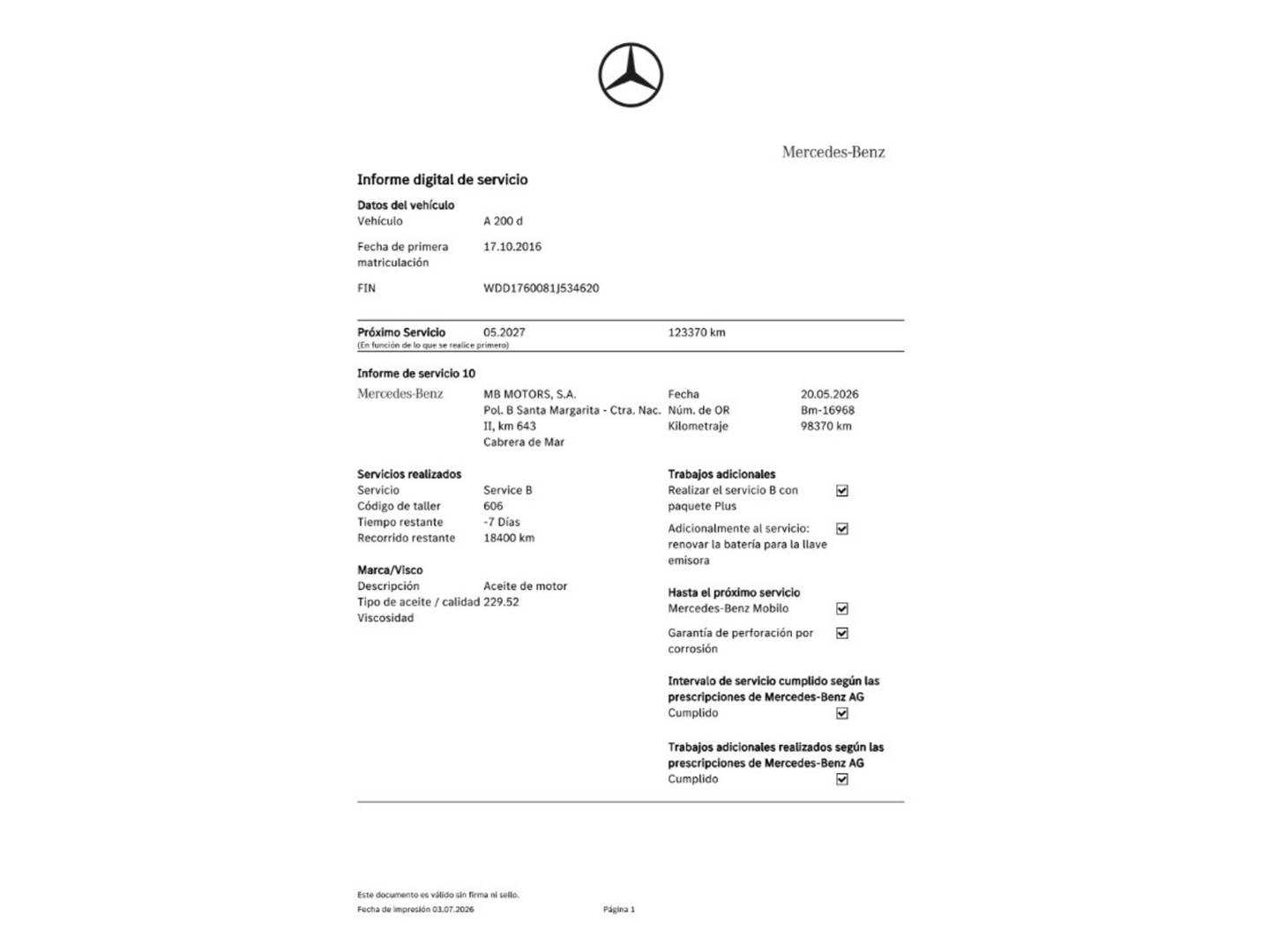 Foto del mantenimiento del Mercedes Clase A Mercedes Clase A 200 d AMG Line (136 CV)