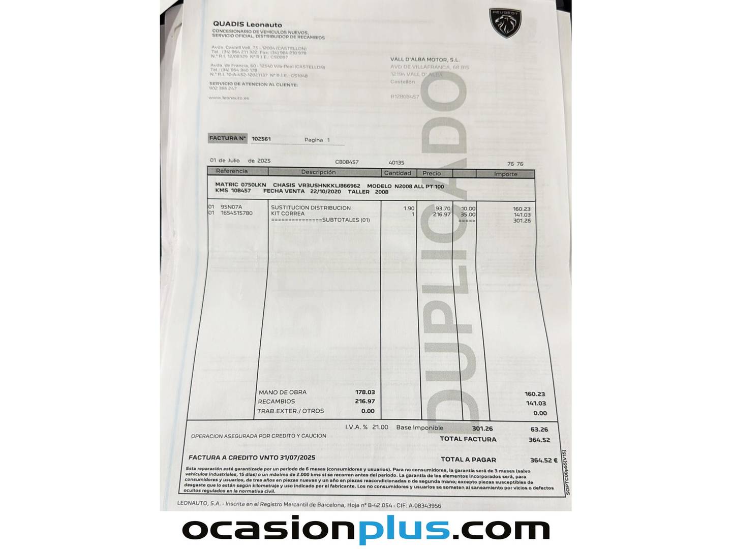 Foto del mantenimiento del Peugeot 2008 Peugeot 2008 PureTech 100 S&S Allure (100 CV)