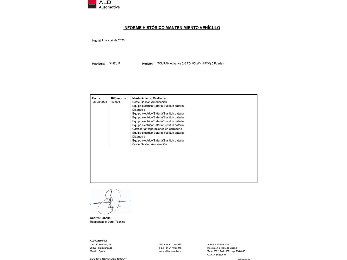 Foto del mantenimiento del Volkswagen Touran Volkswagen Touran Advance 2.0 TDI BMT (115 CV)