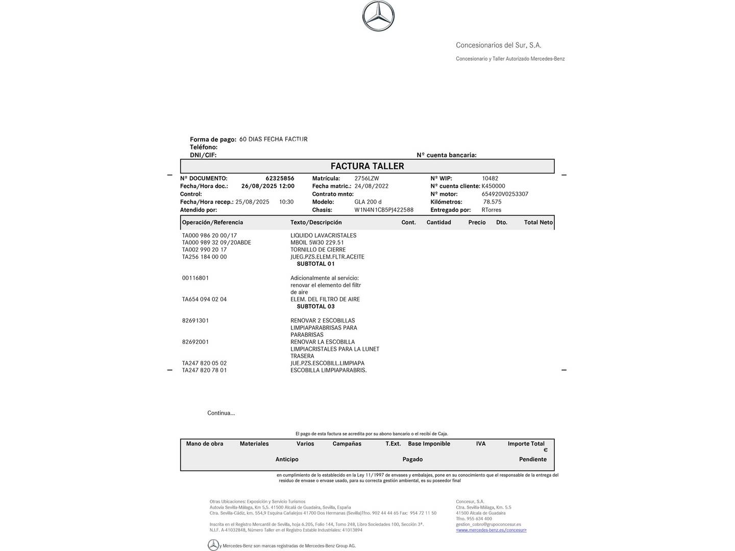 Foto del mantenimiento del Mercedes GLA Mercedes GLA 200 D (150 CV)