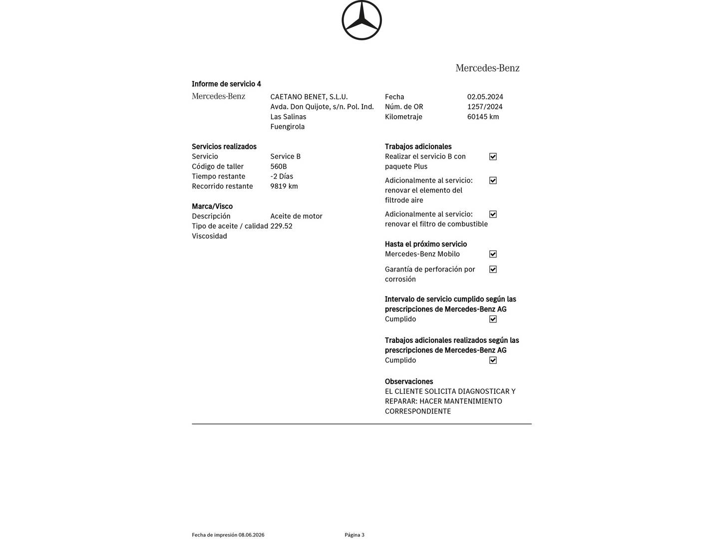 Foto del mantenimiento del Mercedes Clase B Mercedes Clase B Clase B 200 d (150 CV) Pack AMG
