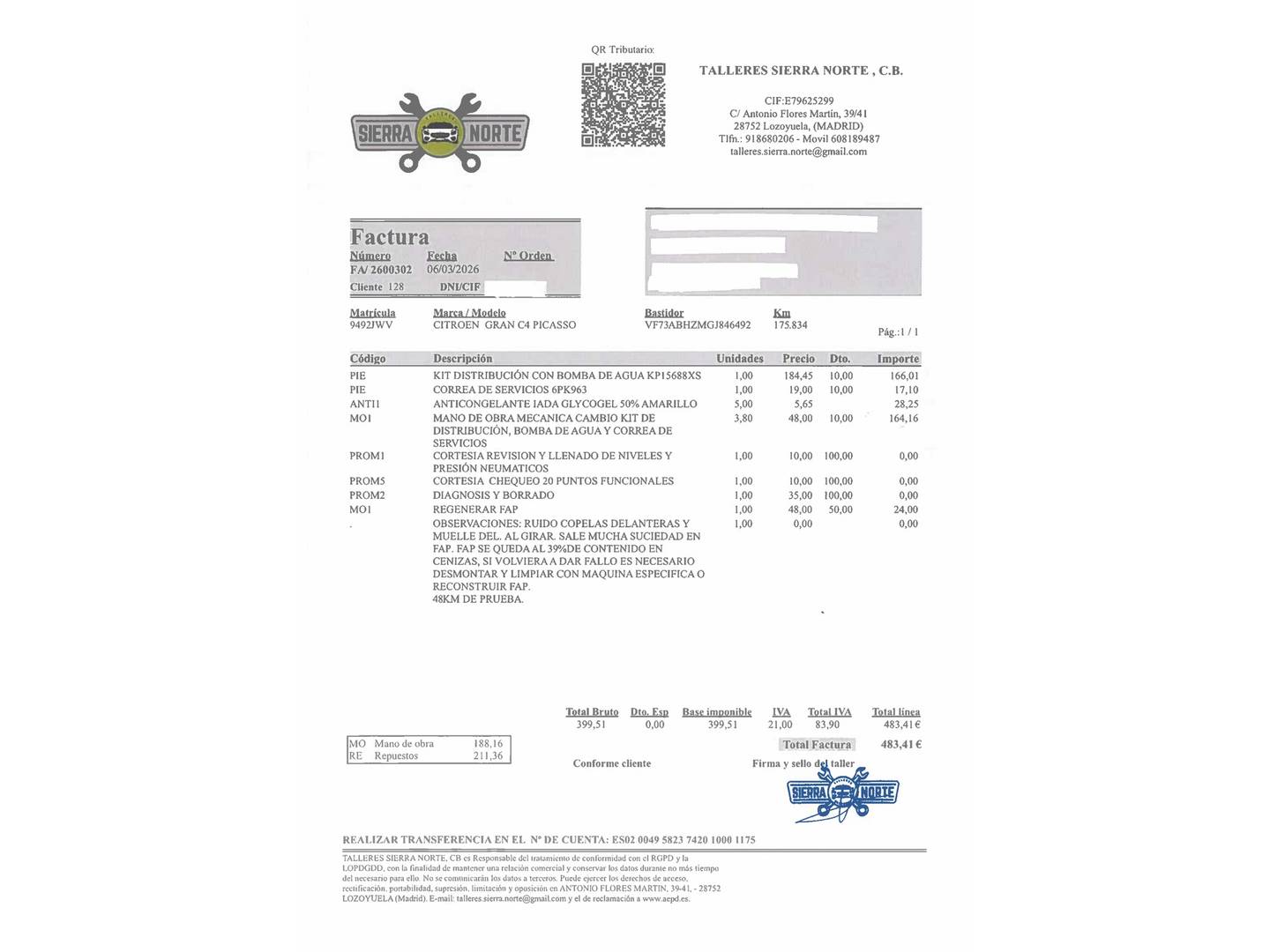 Foto del mantenimiento del Citroën Grand C4 Picasso Citroën Grand C4 Picasso BlueHDi 120 Feel (120 CV) 7 Plazas
