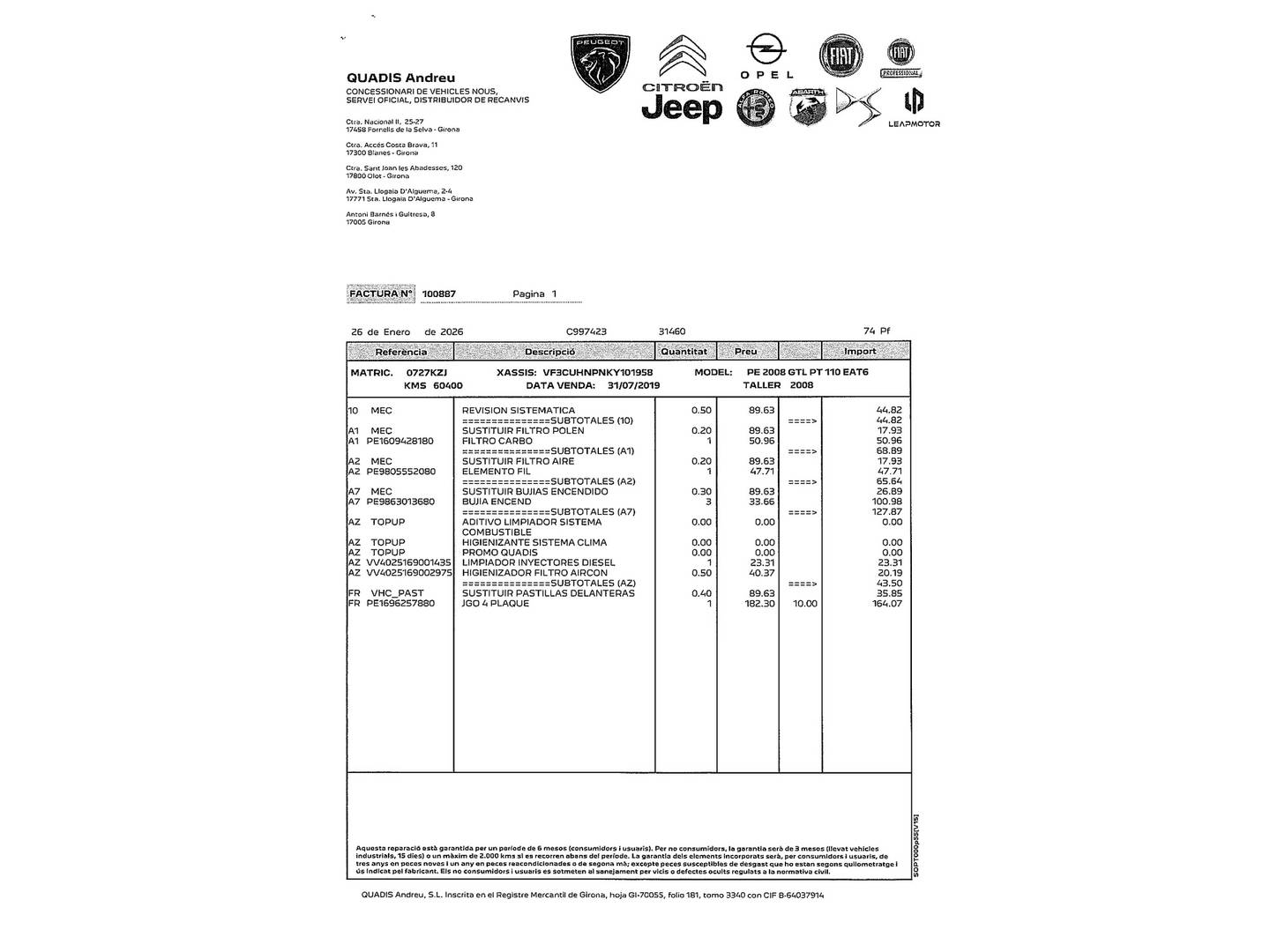Foto del mantenimiento del Peugeot 2008 Peugeot 2008 PureTech 110 Allure EAT6 (110 CV)