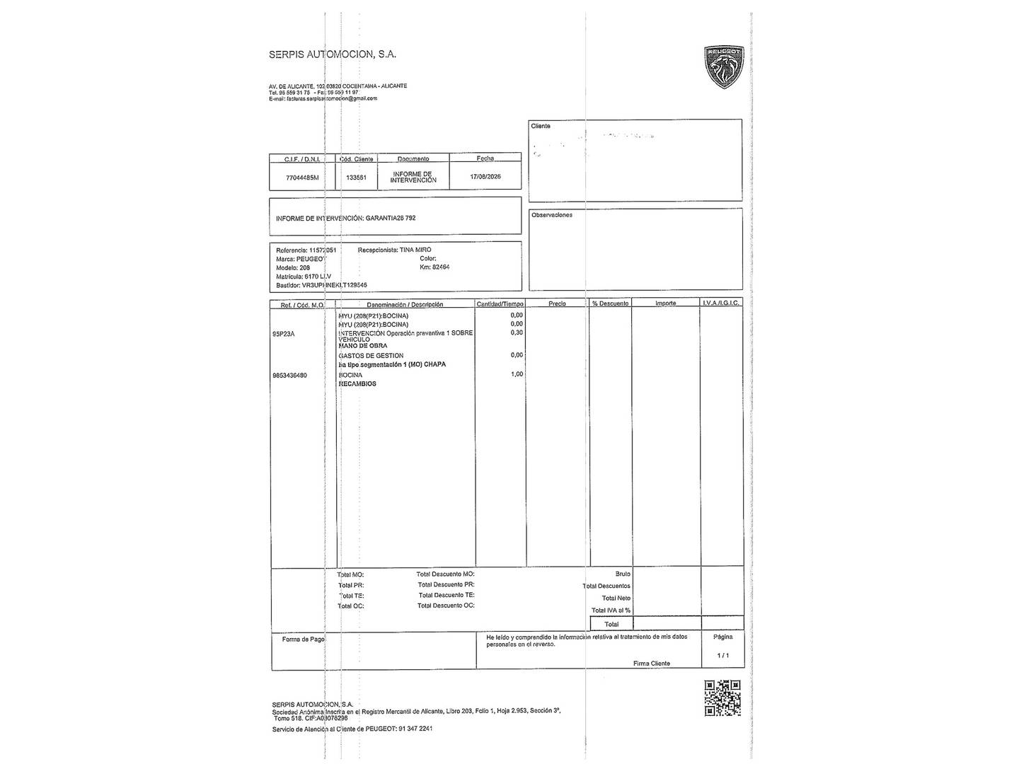Foto del mantenimiento del Peugeot 208 Peugeot 208 PureTech 100 Active Pack (100 CV)