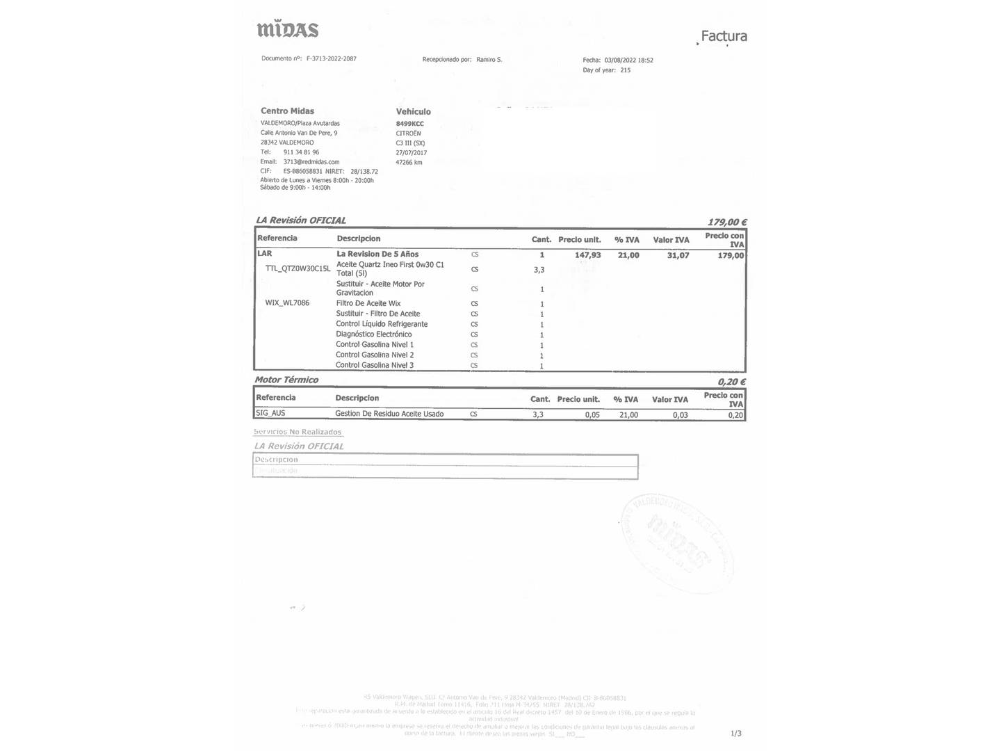 Foto del mantenimiento del Citroën C3 Citroën C3 PureTech 82 Feel (83 CV)