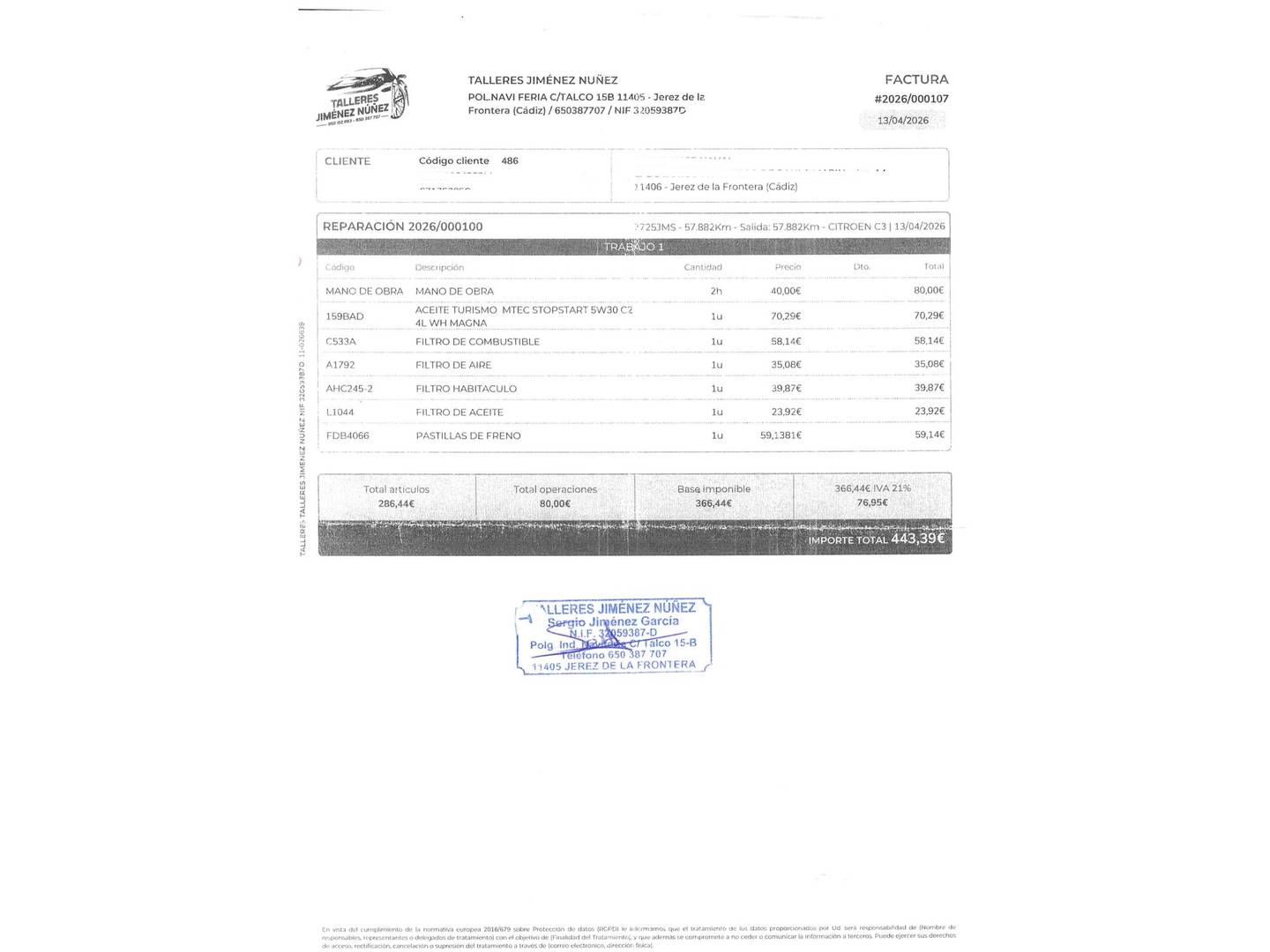 Foto del mantenimiento del Citroën C3 Citroën C3 BlueHDi 75 Live (75 CV)