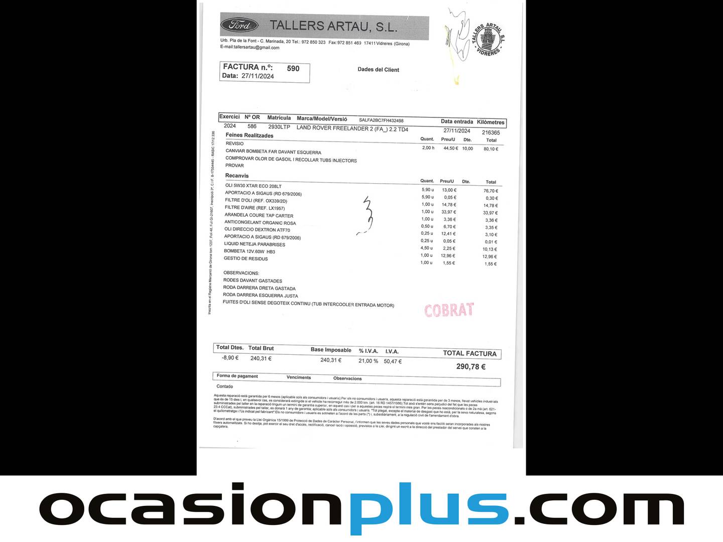 Foto del mantenimiento del Land Rover Freelander Land Rover Freelander 2.2 Td4 SE 4x4 Auto (150 CV)