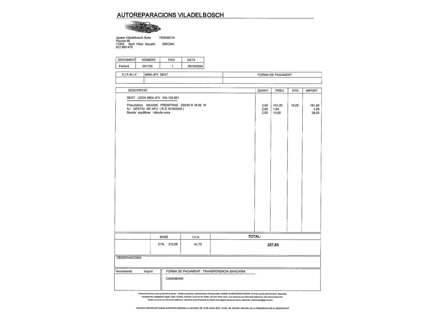 Foto del mantenimiento del Seat León SEAT León SC 1.4 TSI ACT S&S FR (150 CV)