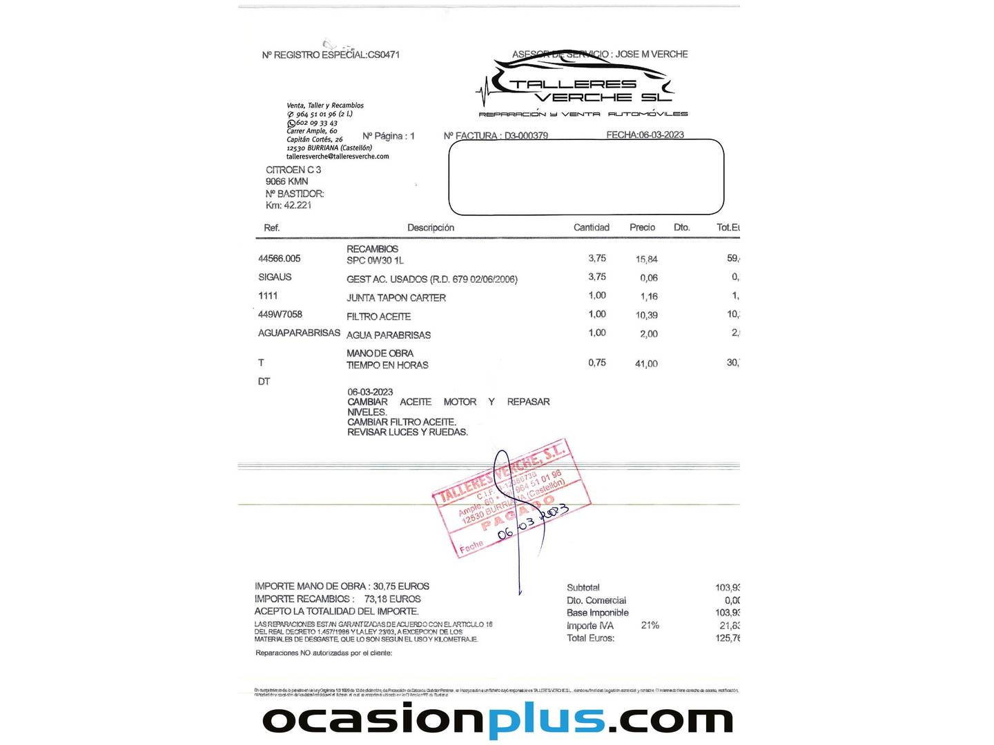 Foto del mantenimiento del Citroën C3 Citroën C3 PureTech 82 Shine (82 CV)