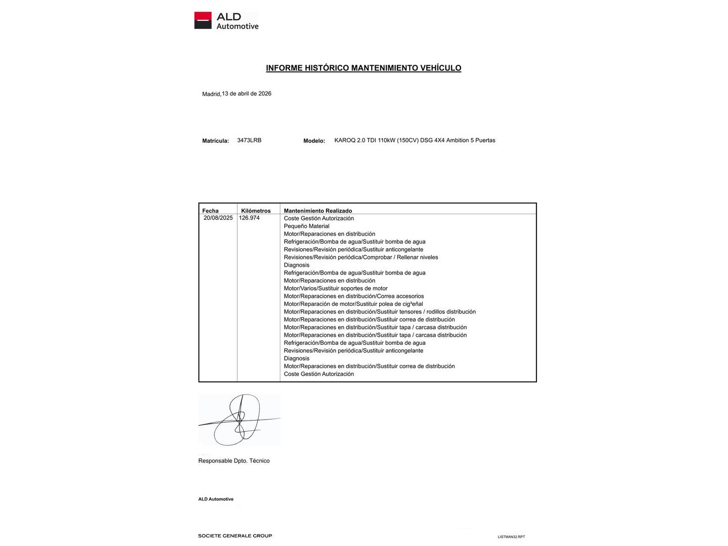 Foto del mantenimiento del Skoda Karoq Skoda Karoq 2.0 TDI Ambition 4X4 DSG (150 CV)