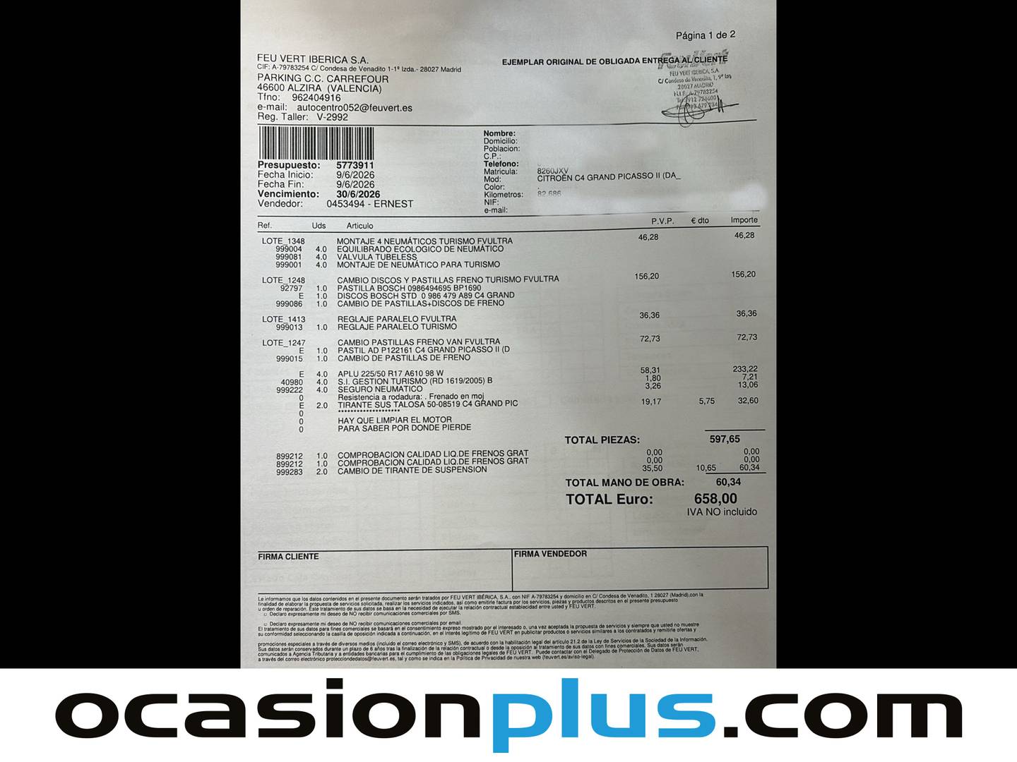 Foto del mantenimiento del Citroën Grand C4 Picasso Citroën Grand C4 Picasso BlueHDi 120 Feel 7 Plazas (120 CV)