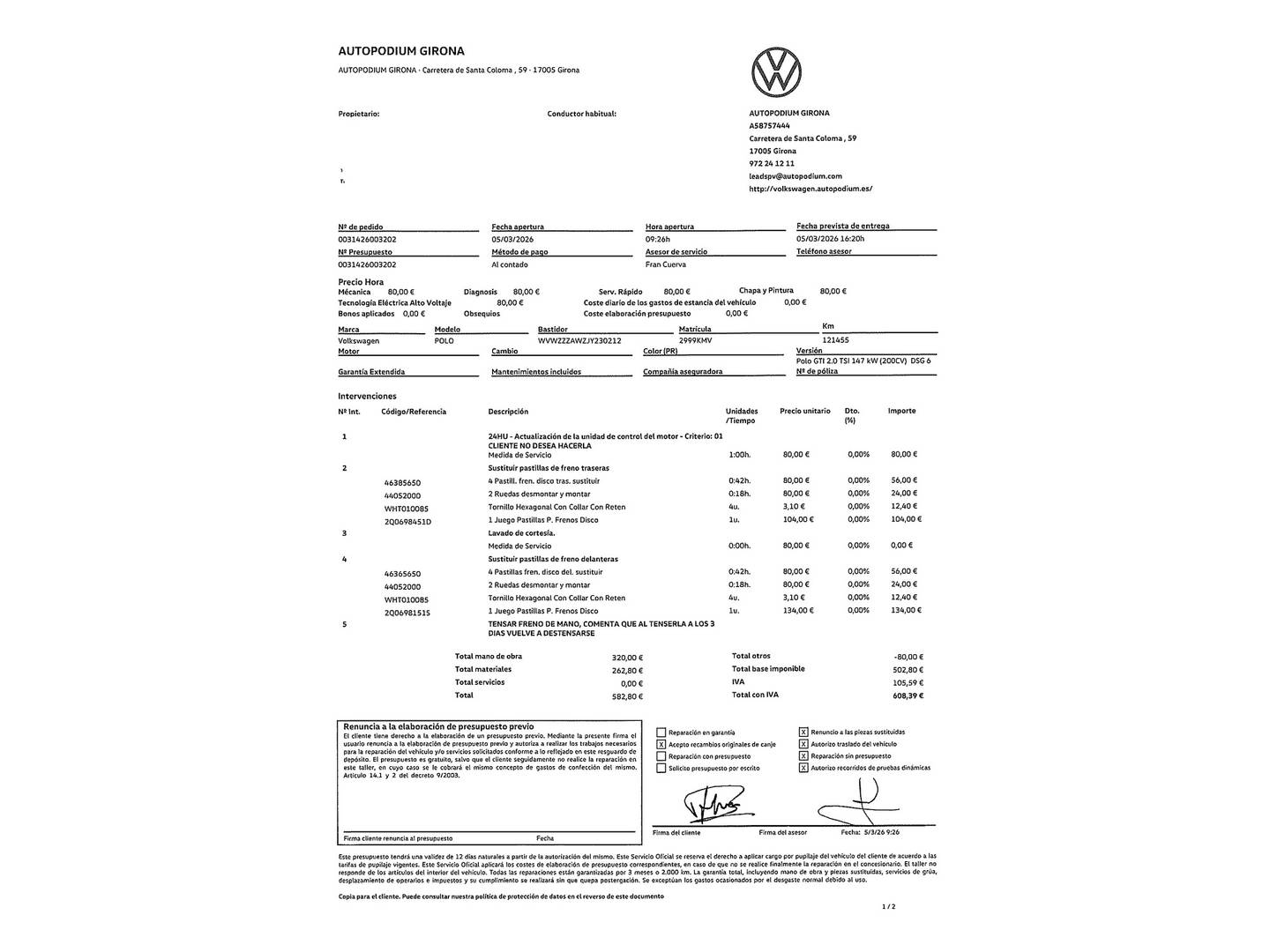 Foto del certificado del Volkswagen Polo Volkswagen Polo GTI 2.0 TSI (200 CV) DSG