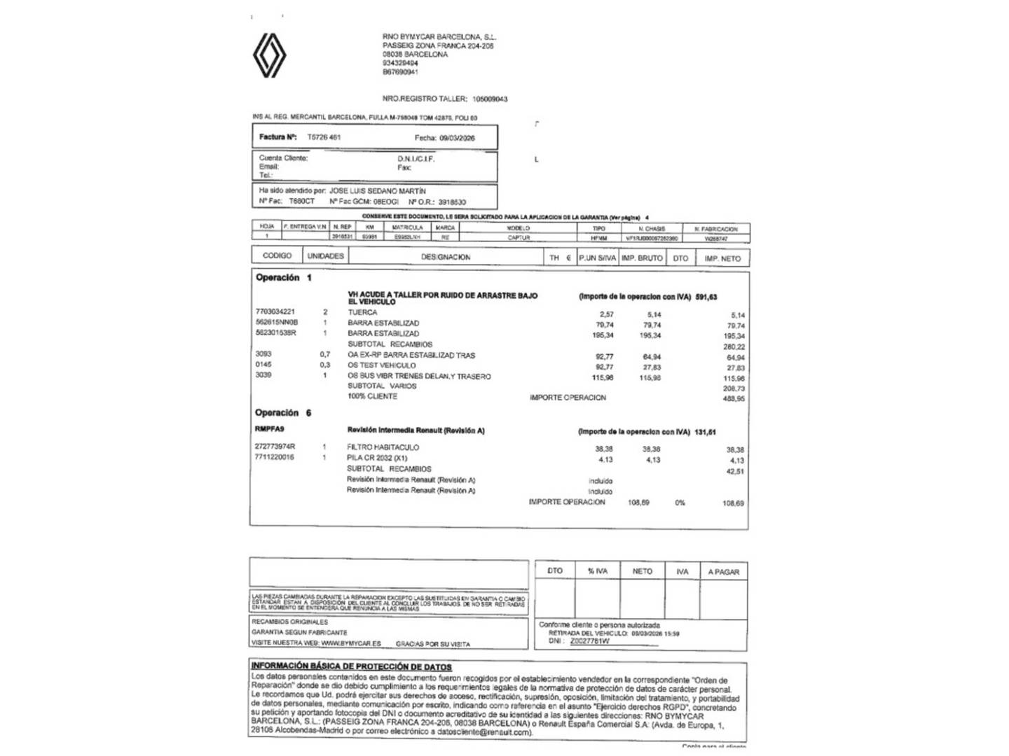 Foto del mantenimiento del Renault Captur Renault Captur Zen E-TECH Híbrido enchufable (160 CV)