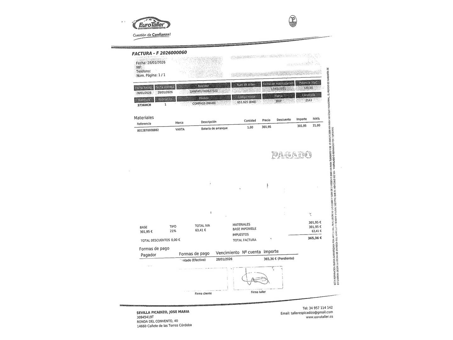 Foto del mantenimiento del Jeep Compass Jeep Compass 2.2 CRD Sport 4x4 (163 CV)