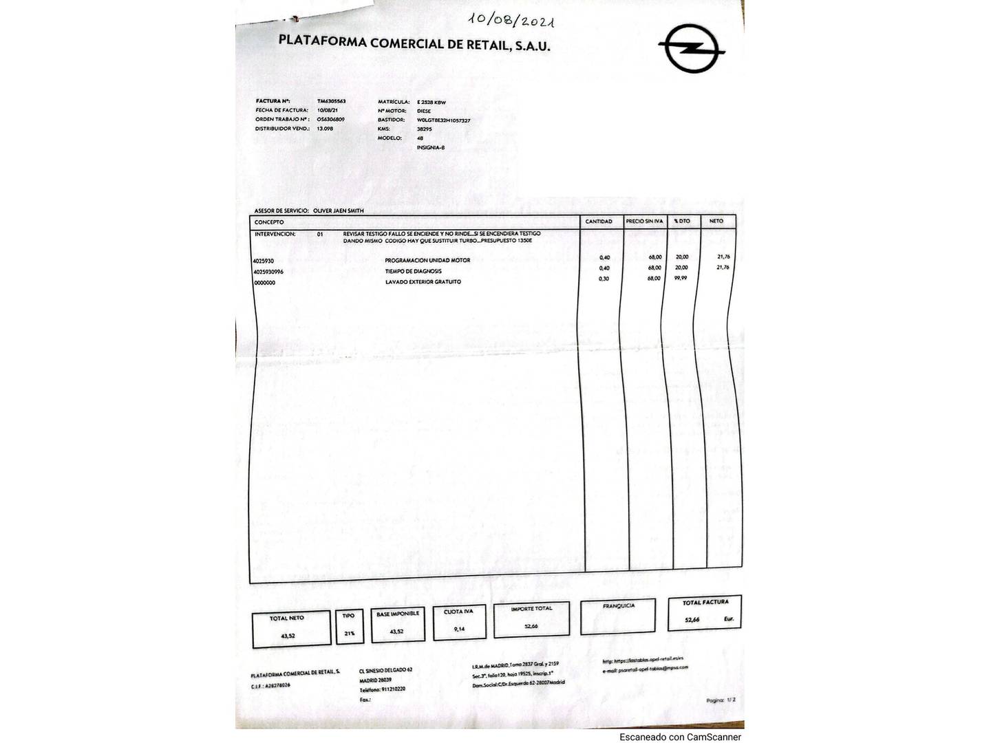 Foto del mantenimiento del Opel Insignia Opel Insignia Sports Tourer 1.6 CDTI S&S ecoFlex Excellence (136 CV)