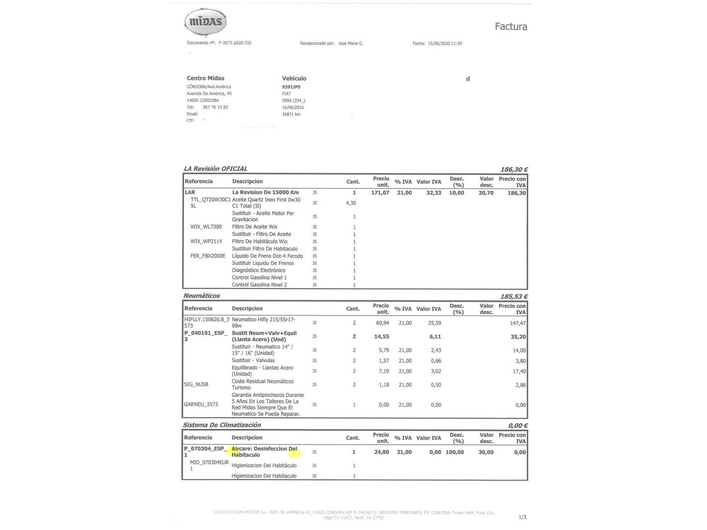 Foto del mantenimiento del Fiat 500X Fiat 500X 1.6 E-Torq Pop Star 4x2 (110 CV)