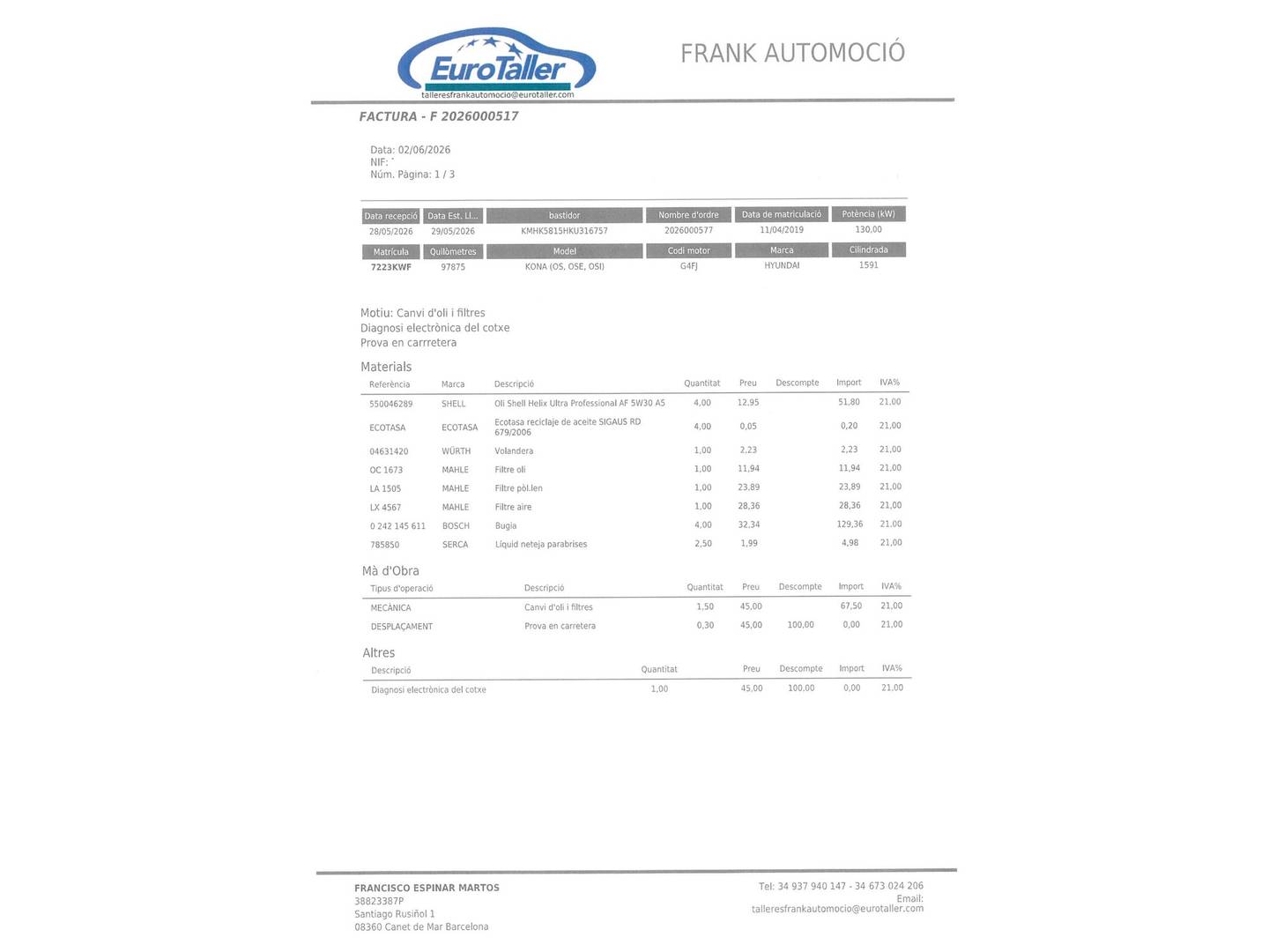 Foto del mantenimiento del Hyundai Kona Hyundai Kona 1.6 TGDi Style Sky 4x4 DCT (177 CV)