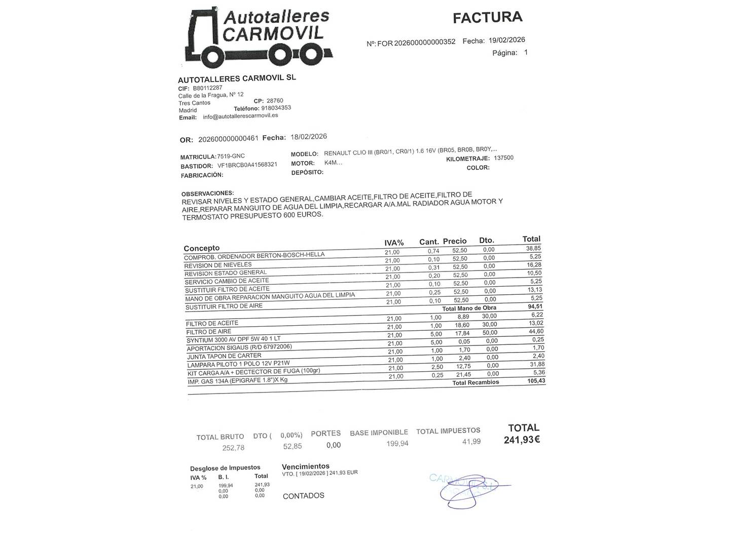 Foto del mantenimiento del Renault Clio Renault Clio Exception eco2 Auto (110 CV)