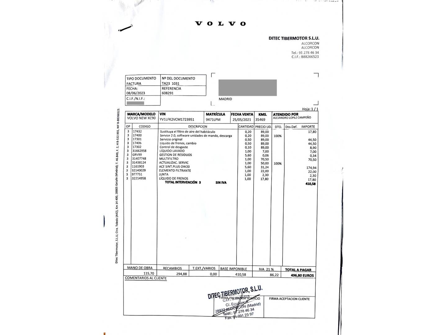 Foto del mantenimiento del Volvo XC90 Volvo XC90 B5 D Business Plus AWD Auto (235 CV) 7 Plaza
