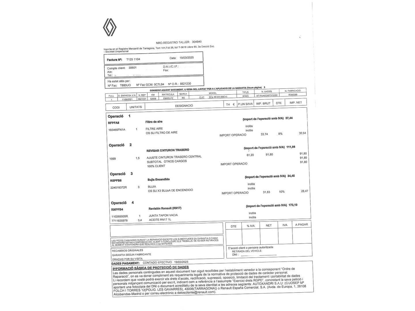 Foto del mantenimiento del Renault Clio Renault Clio Zen TCe  (100 CV)