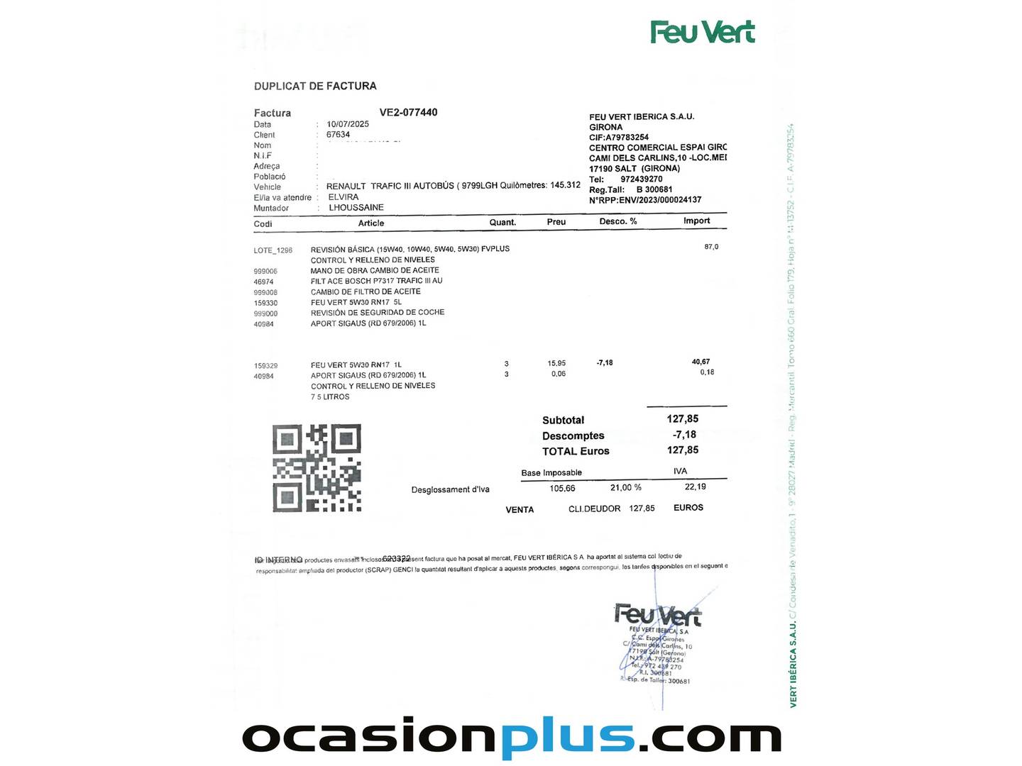 Foto del mantenimiento del Renault Trafic Renault Trafic Mixto N1 5/6 Energy Blue dCi AUTO (170 CV)