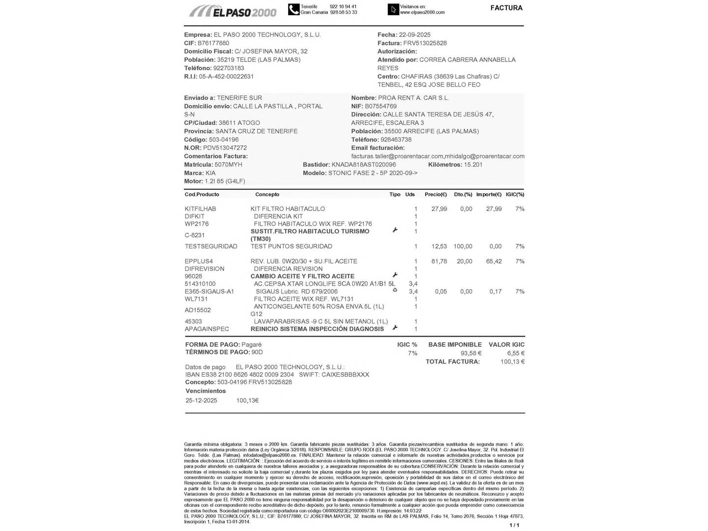 Foto del mantenimiento del KIA Stonic KIA Stonic 1.2 DPi Drive (79 CV)