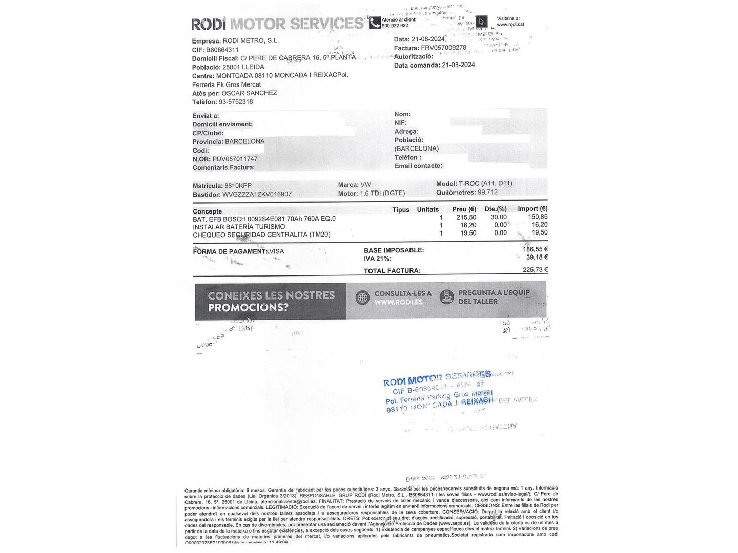 Foto del mantenimiento del Volkswagen T-Roc Volkswagen T-Roc Sport 1.6 TDI (115 CV)
