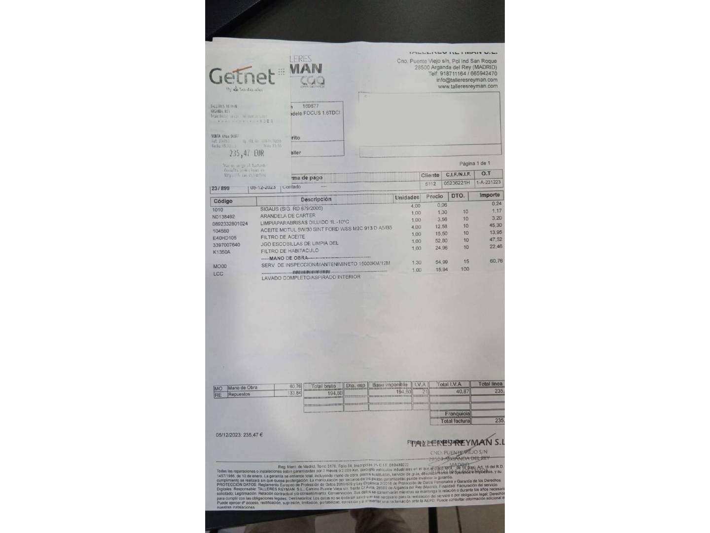 Foto del mantenimiento del Ford Focus Ford Focus 1.6 TDCI Trend+ (115 CV)