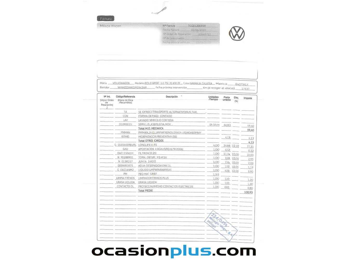 Foto del mantenimiento del Volkswagen Polo Volkswagen Polo Sport 1.0 TSI (95 CV)