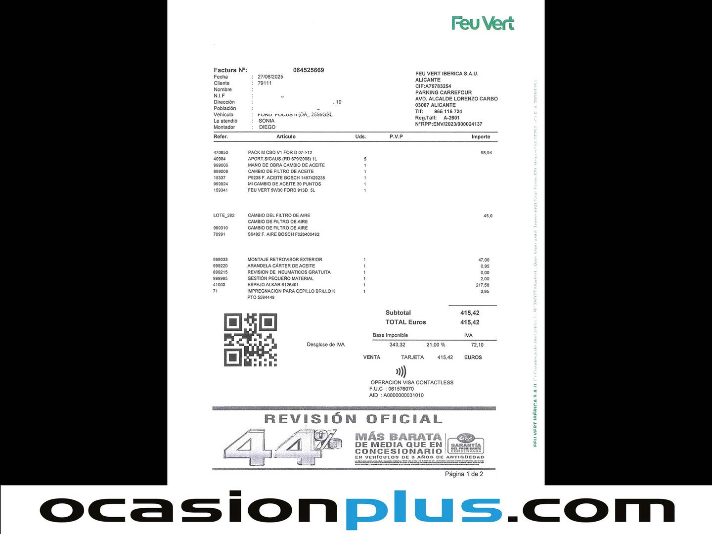 Foto del mantenimiento del Ford Focus Ford Focus 1.6 TDCI Trend (90 CV)
