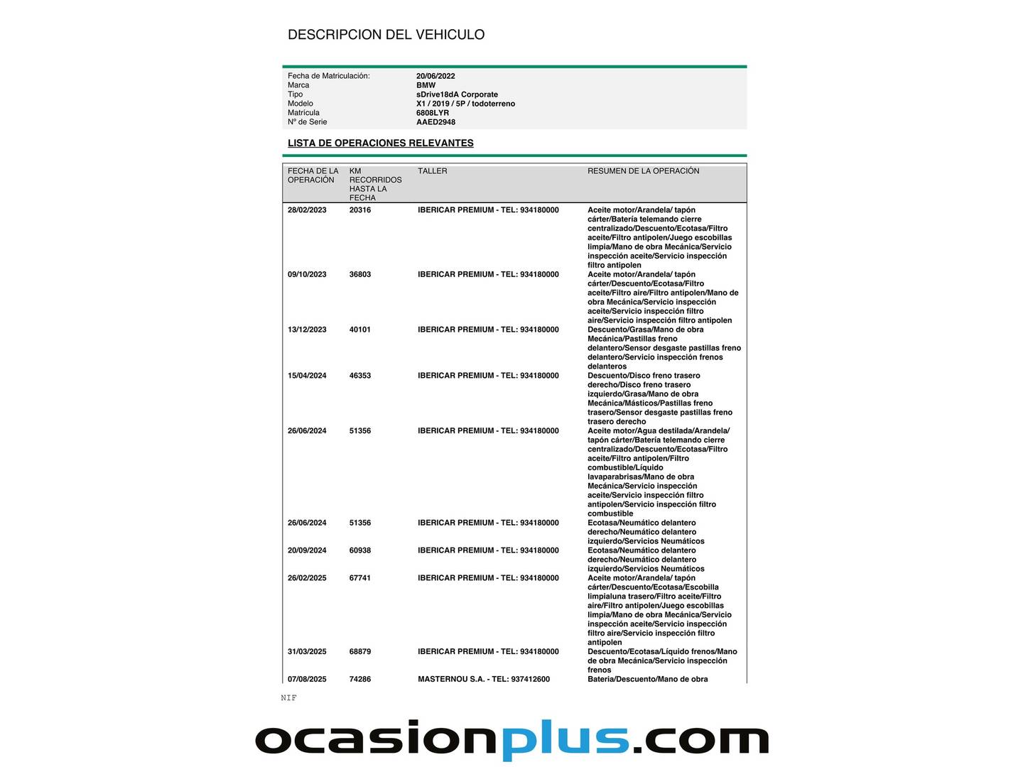 Foto del mantenimiento del BMW X1 BMW X1 sDrive18d (150 CV)
