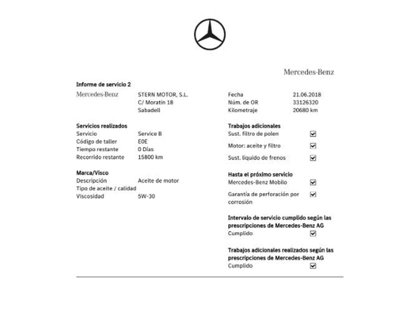 Foto del mantenimiento del Mercedes GLA Mercedes GLA GLA 220 d Style (177 CV)